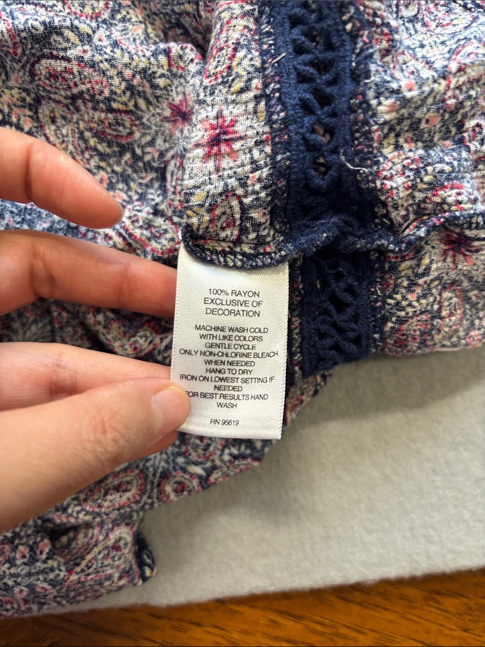 Hannah Navy Blue and Pink Paisley Off-Shoulder Blouse - Picture 5 of 7